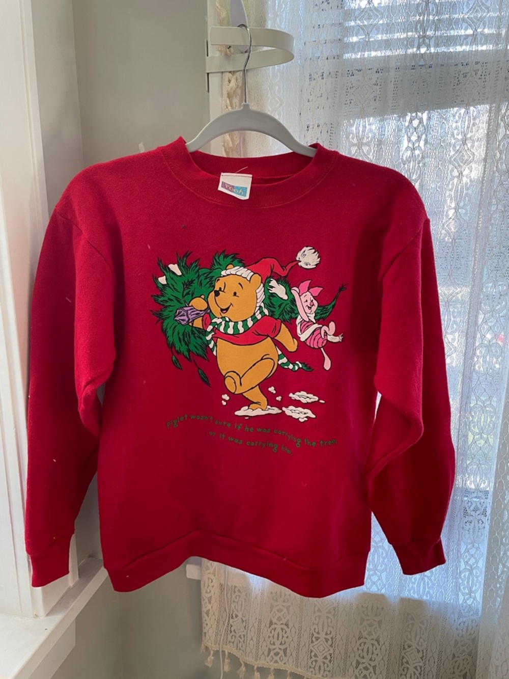 Vintage Disney Red Winnie the Pooh & Piglet Holiday Sweatshirt | KIDS